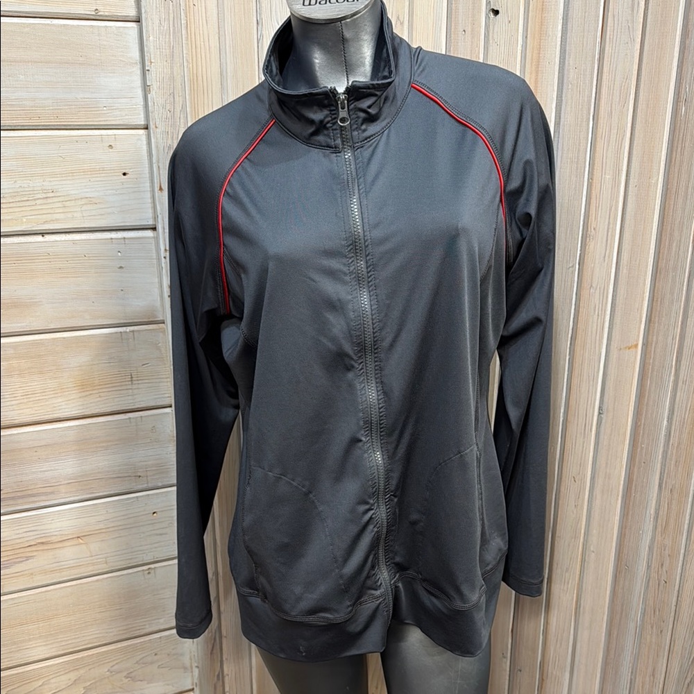 Danskin Now Red and Gray Utility Jacket Full-Zip Performance